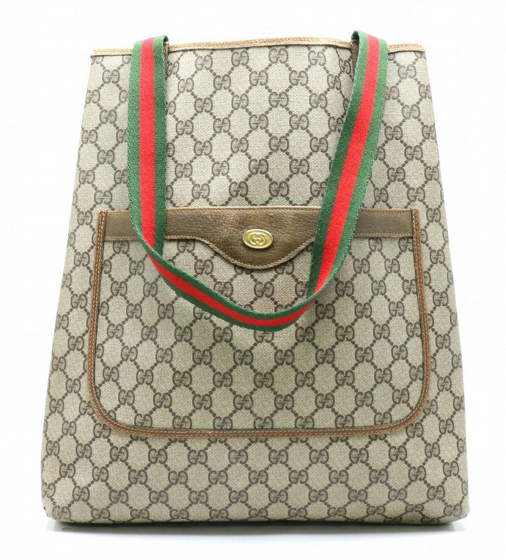 Gucci Sherry Shoulder Bag Tote Leather Beige Brown Cream Brown